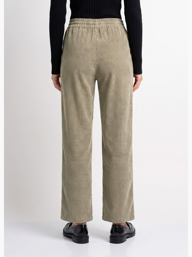 Pantalon élastique velours grosses cotes - afibel Kaki - Kiabi