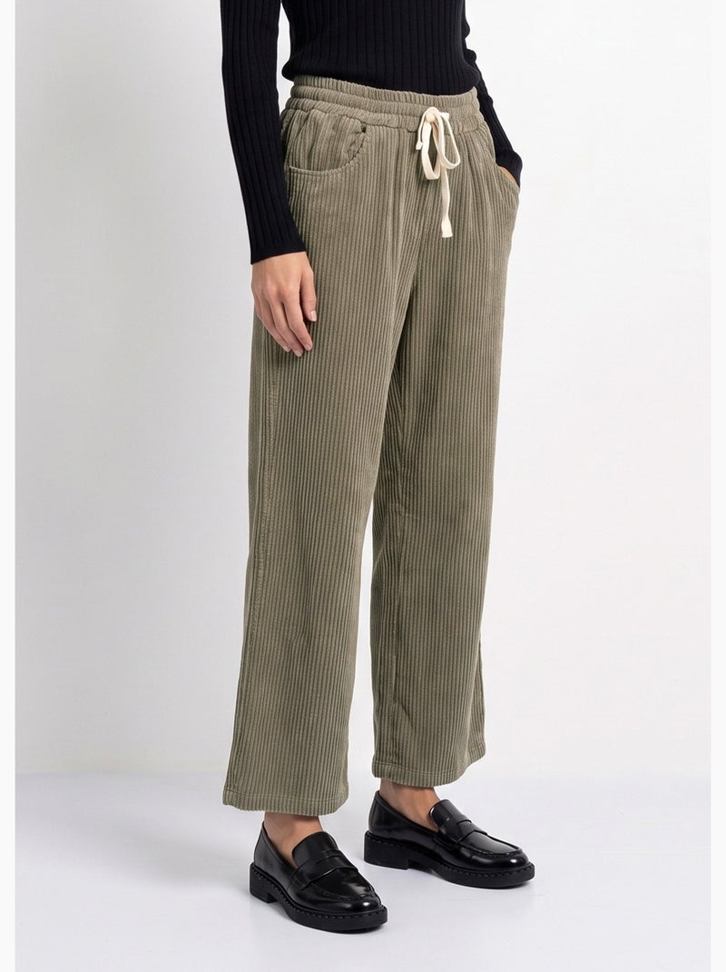 Pantalon élastique velours grosses cotes - afibel Kaki - Kiabi