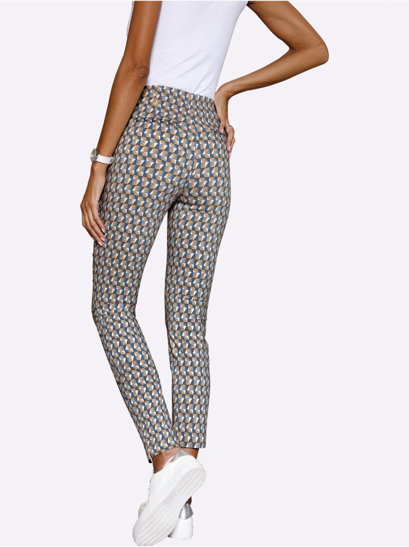 Pantalon en bengaline 78% viscose - taille courte - helline Bleu Ecru - Kiabi