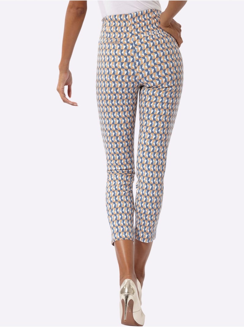 Pantalon en bengaline 78% viscose - taille courte - helline Bleu Ecru - Kiabi