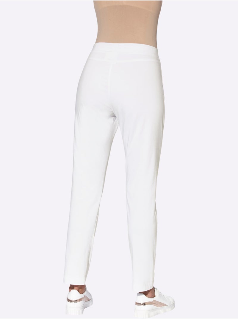 Pantalon en bengaline à ceinture élastique avec poches zippées - Taille standard - Moda Vilona Blanc - Kiabi