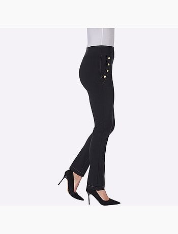 Pantalon en bengaline à ceinture élastique et boutons fantaisie - Taille courte - Moda Vilona