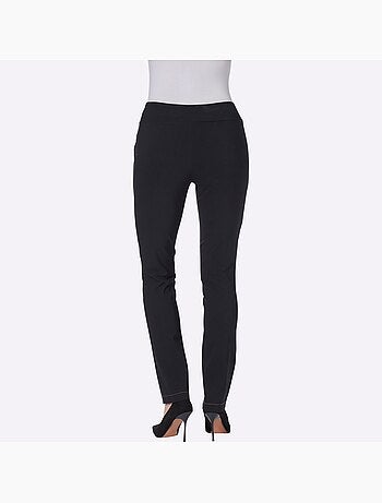 Pantalon en bengaline à ceinture élastique et boutons fantaisie - Taille courte - Moda Vilona