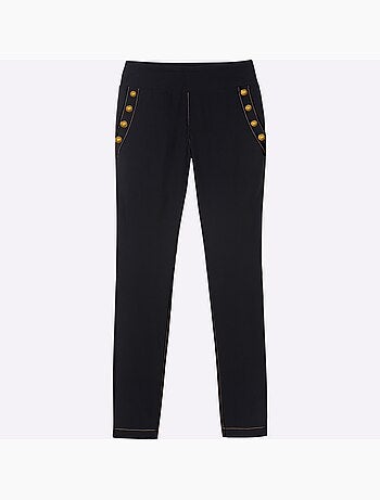 Pantalon en bengaline à ceinture élastique et boutons fantaisie - Taille courte - Moda Vilona