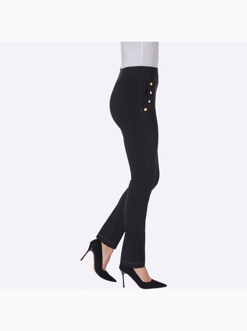 Pantalon en bengaline à ceinture élastique et boutons fantaisie - Taille courte - Moda Vilona - Kiabi