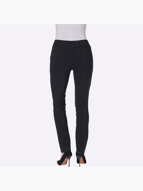 Pantalon en bengaline à ceinture élastique et boutons fantaisie - Taille courte - Moda Vilona - Kiabi