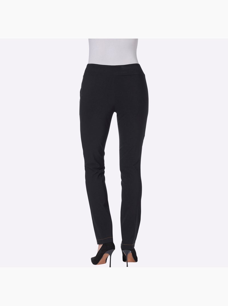 Pantalon en bengaline à ceinture élastique et boutons fantaisie - Taille courte - Moda Vilona Noir - Kiabi
