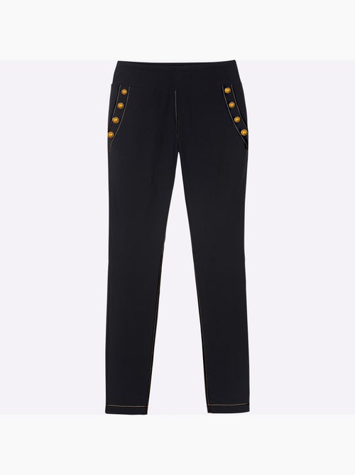 Pantalon en bengaline à ceinture élastique et boutons fantaisie - Taille courte - Moda Vilona - Kiabi