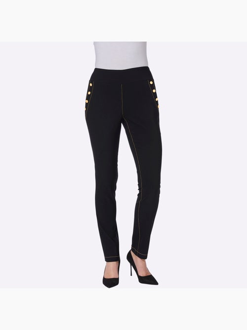 Pantalon en bengaline à ceinture élastique et boutons fantaisie - Taille courte - Moda Vilona - Kiabi