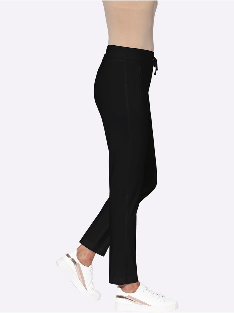 Pantalon en bengaline à ceinture élastique et poches zippées - Taille standard - Moda Vilona Noir - Kiabi