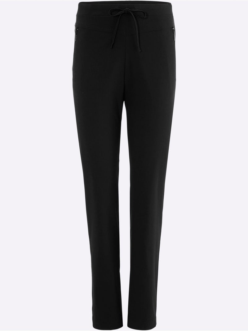 Pantalon en bengaline à ceinture élastique et poches zippées - Taille standard - Moda Vilona Noir - Kiabi
