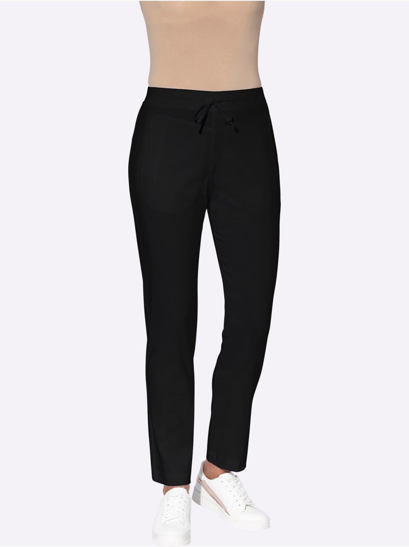 Pantalon en bengaline à ceinture élastique et poches zippées - Taille standard - Moda Vilona Noir - Kiabi