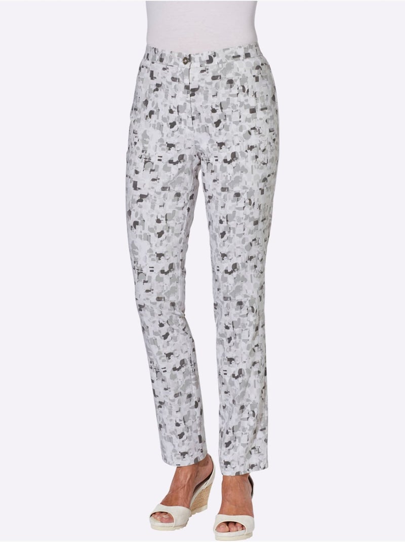 Pantalon en bengaline à motif minimaliste et ceinture gainante - Taille courte - Moda Vilona Gris Gris clair - Kiabi