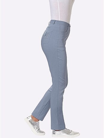 Pantalon en bengaline avec poches et broderie papillons - Taille courte - Moda Vilona