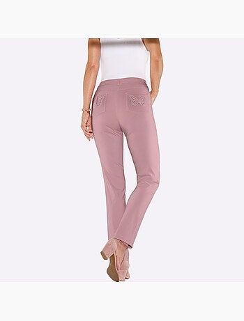 Pantalon en bengaline avec poches et broderie papillons - taille courte - moda vilona