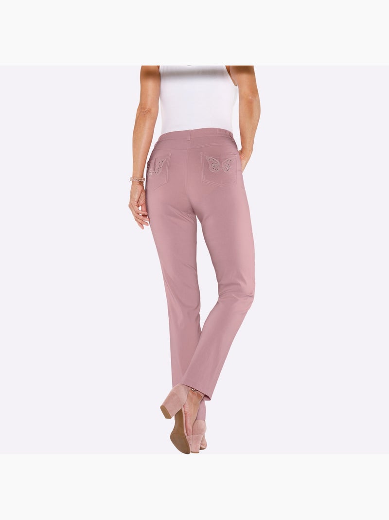 Pantalon en bengaline avec broderie papillons et poches décoratives - taille courte - moda vilona Rose - Kiabi