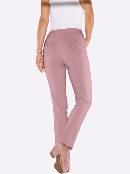 Pantalon en bengaline avec broderie papillons et poches décoratives - Taille standard - Moda Vilona - Kiabi Pantalon en bengaline avec broderie papillons et poches décoratives - Taille standard - Moda Vilona - Kiabi