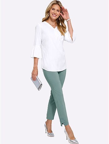 Pantalon en bengaline avec dentelle et ceinture élastique - taille courte - moda vilona