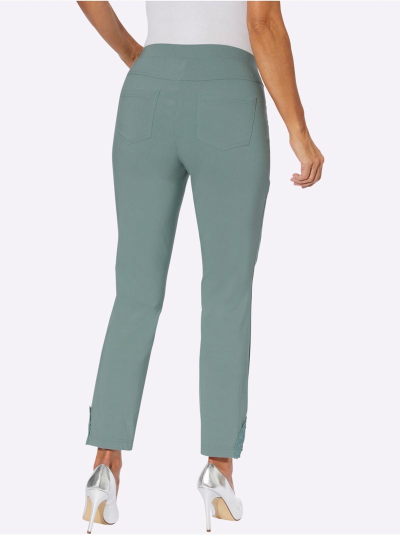 Pantalon en bengaline avec dentelle et ceinture élastique - taille courte - moda vilona Vert jade - Kiabi