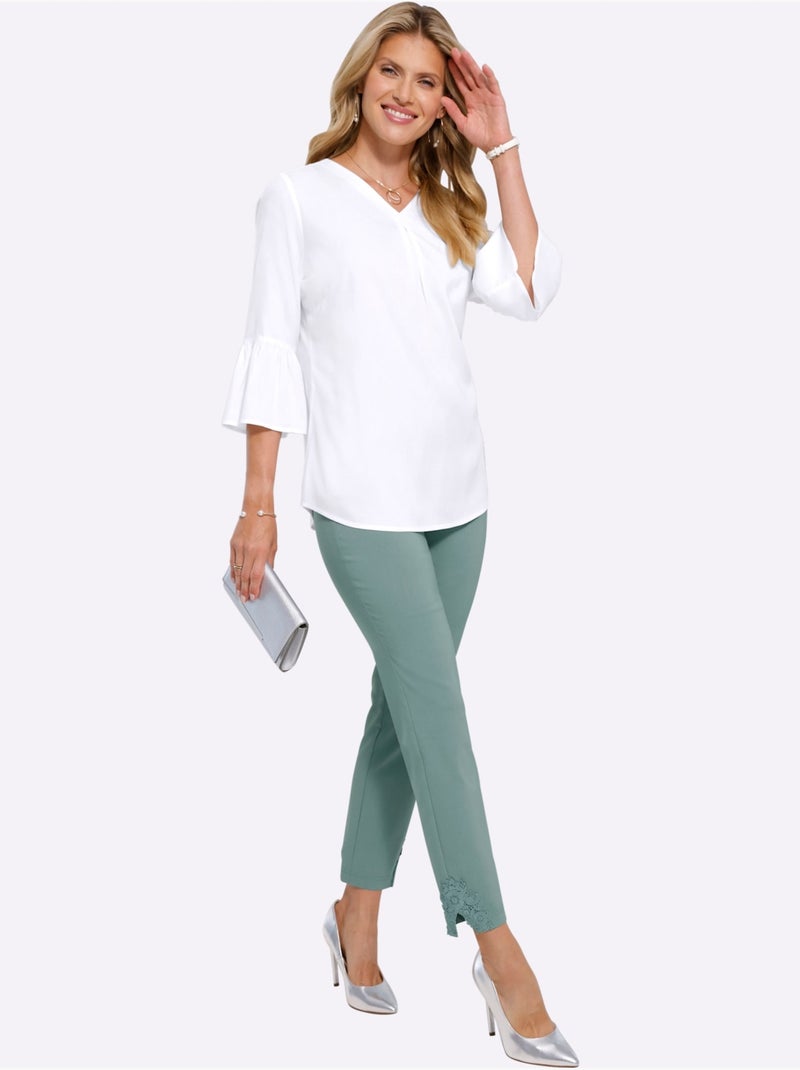 Pantalon en bengaline avec dentelle et ceinture élastique - taille courte - moda vilona Vert jade - Kiabi