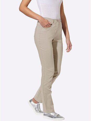 Pantalon en bengaline avec poches et broderie papillons - Taille courte - Moda Vilona