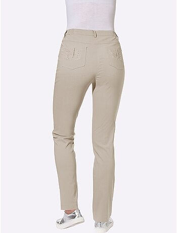 Pantalon en bengaline avec poches et broderie papillons - Taille courte - Moda Vilona