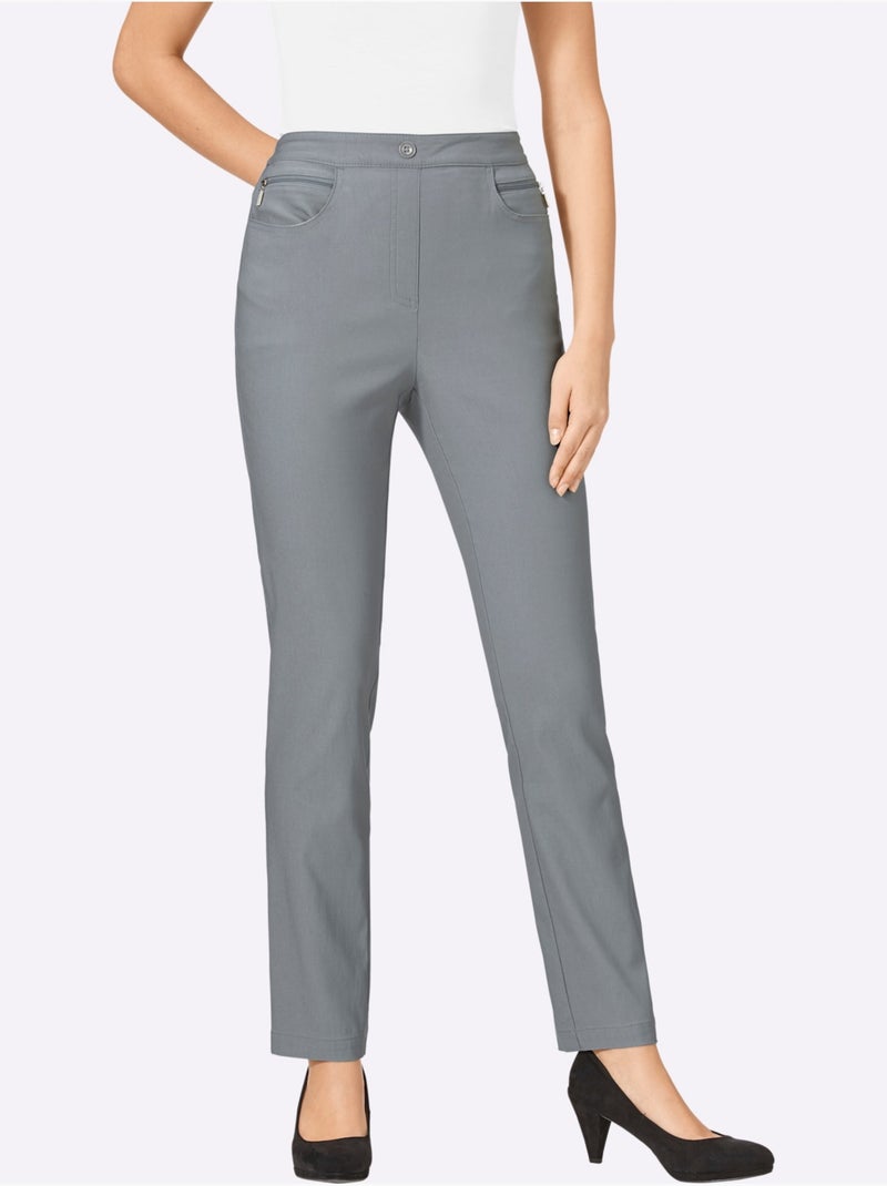 Pantalon En Bengaline Qualité Extensible - Taille Courte - Moda Vilona Gris - Kiabi