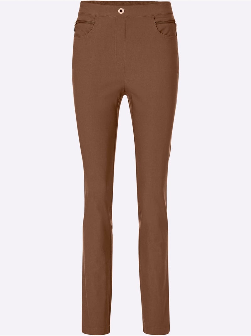 Pantalon En Bengaline Qualité Extensible - Taille Courte - Moda Vilona Marron - Kiabi