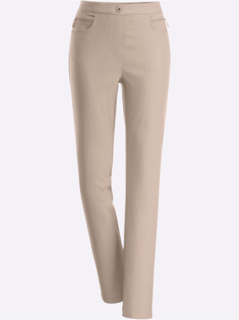 Pantalon En Bengaline Qualité Extensible - Taille Courte - Moda Vilona Sable - Kiabi