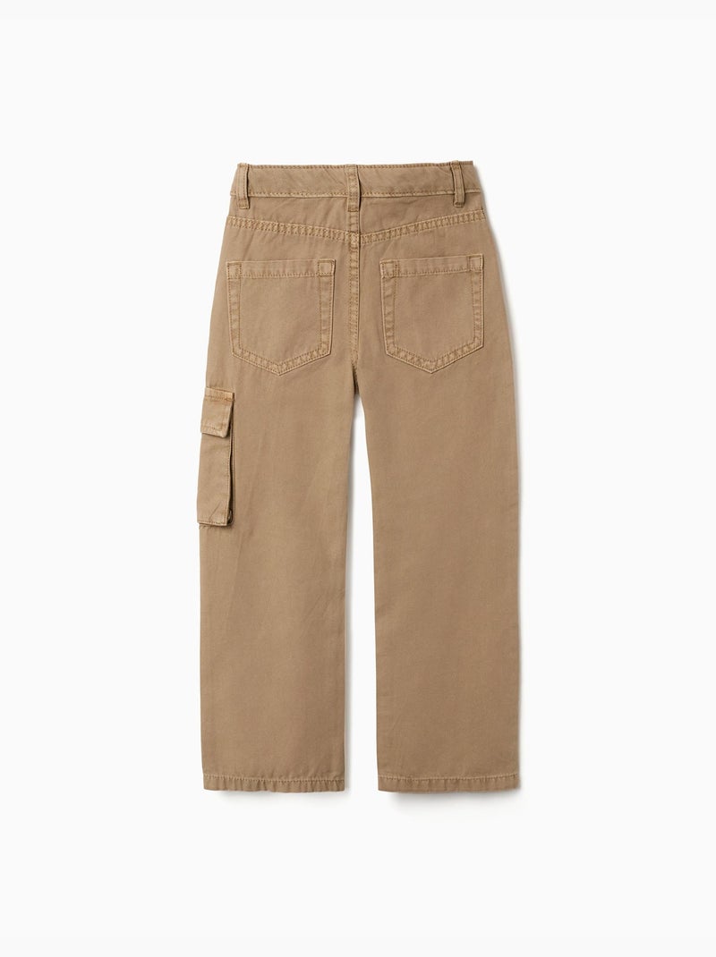 Pantalon en coton à coupe droite avec 5 poches Beige - Kiabi