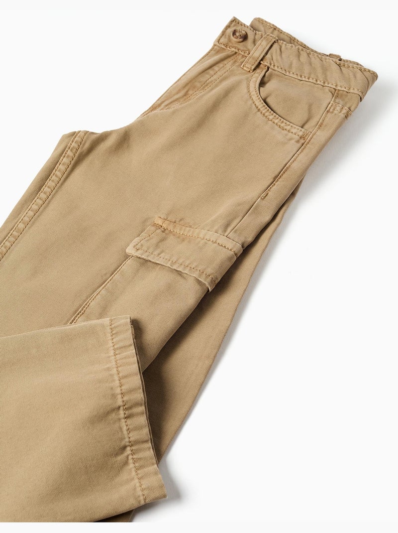 Pantalon en coton à coupe droite avec 5 poches Beige - Kiabi