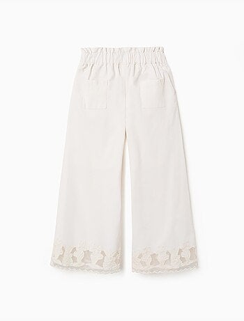 Pantalon en coton à jambe large avec fleurs brodées
