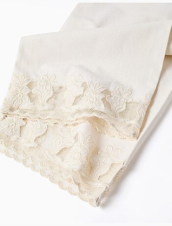 Pantalon en coton à jambe large avec fleurs brodées