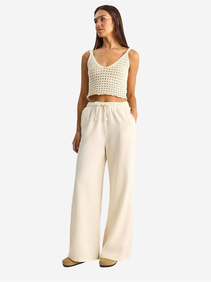 Pantalon en coton à jambes larges avec cordon à la taille lucci Crème - Kiabi