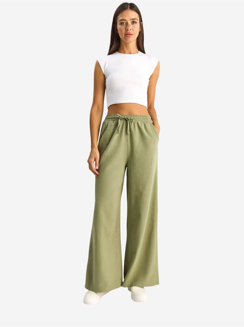 Pantalon en coton à jambes larges avec cordon à la taille lucci - Kiabi Pantalon en coton à jambes larges avec cordon à la taille lucci - Kiabi