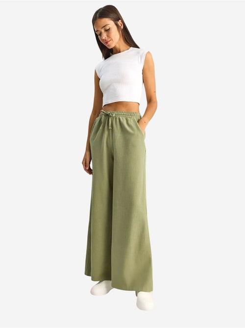 Pantalon en coton à jambes larges avec cordon à la taille lucci - Kiabi Pantalon en coton à jambes larges avec cordon à la taille lucci - Kiabi