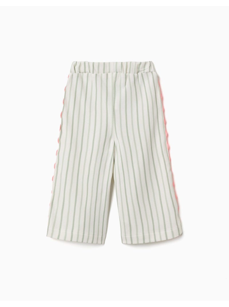 Pantalon en coton à rayures avec galon ric rac Beige clair - Kiabi