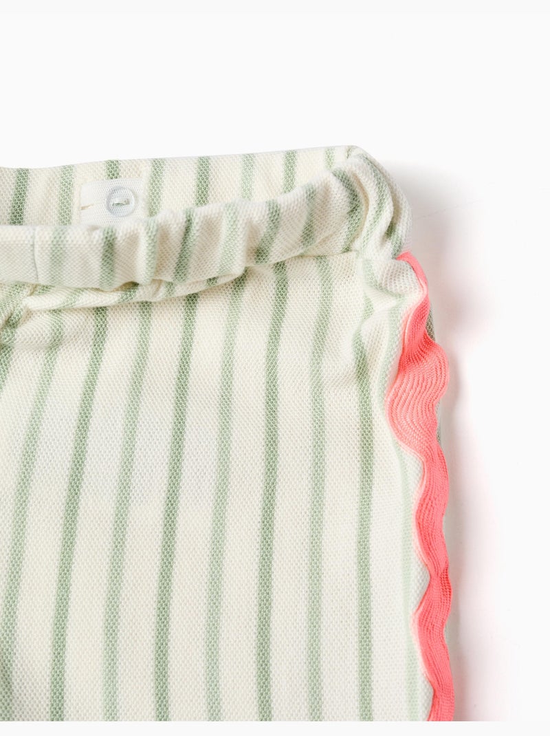 Pantalon en coton à rayures avec galon ric rac Beige clair - Kiabi