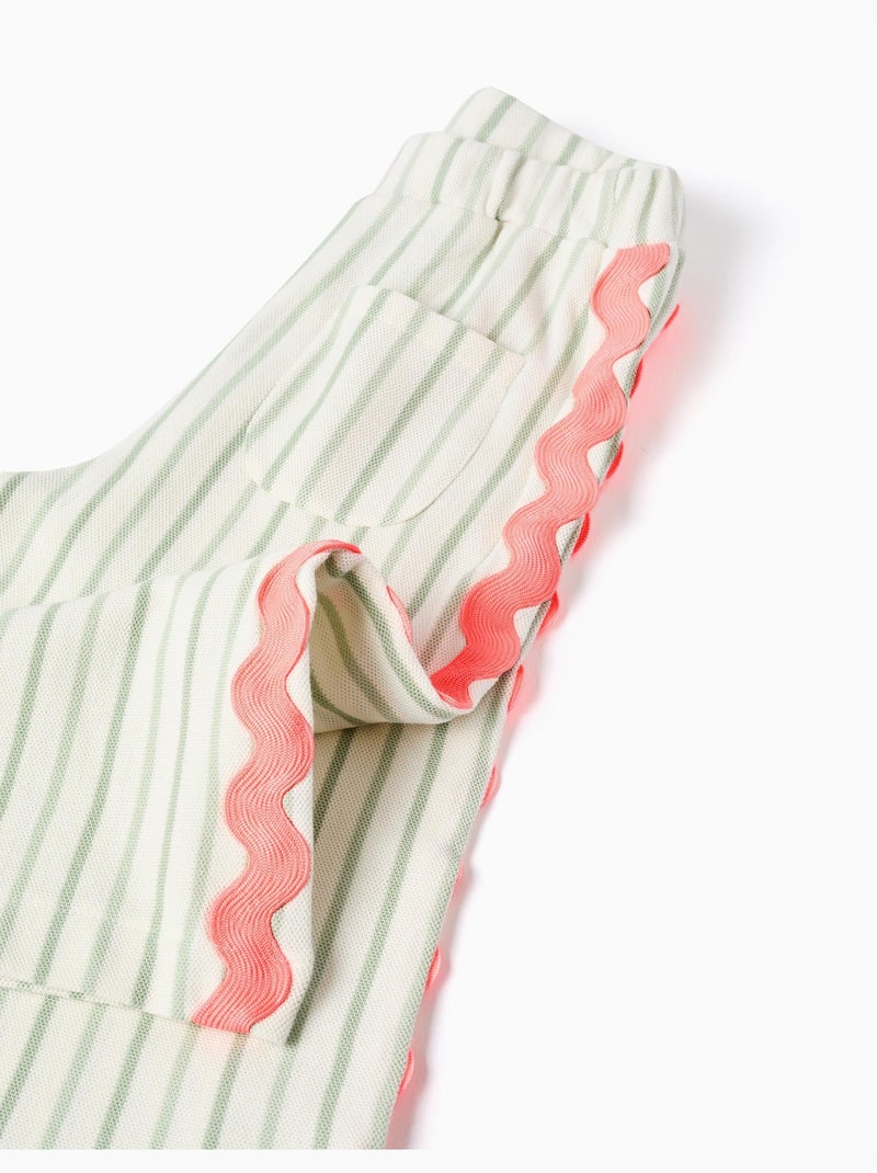 Pantalon en coton à rayures avec galon ric rac Beige clair - Kiabi