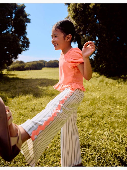 Pantalon en coton à rayures avec galon ric rac - Kiabi Pantalon en coton à rayures avec galon ric rac - Kiabi