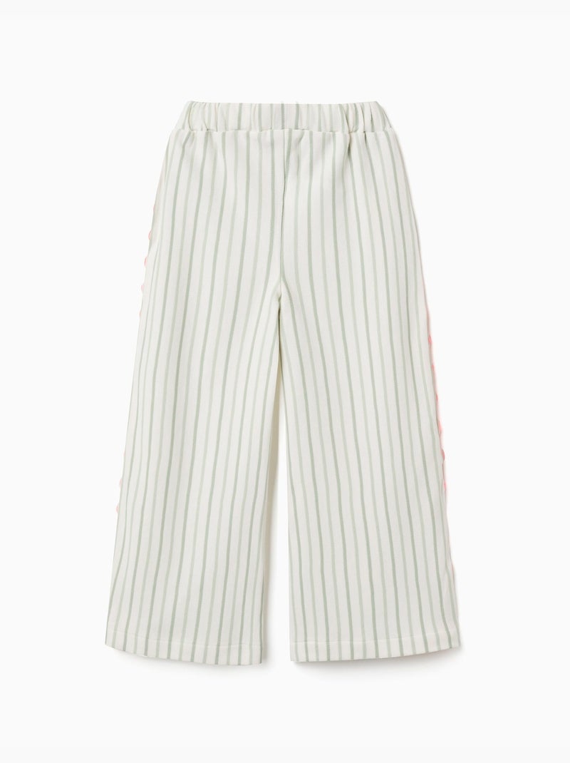 Pantalon en coton à rayures avec galon ric rac Beige clair - Kiabi