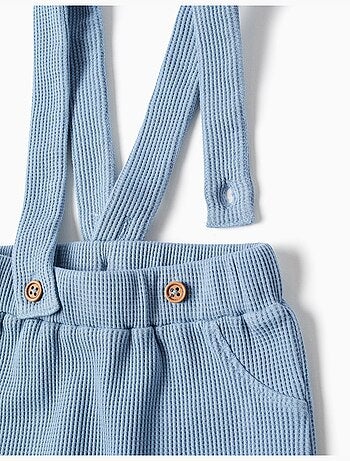 Pantalon en coton à texture gaufrée avec bretelles