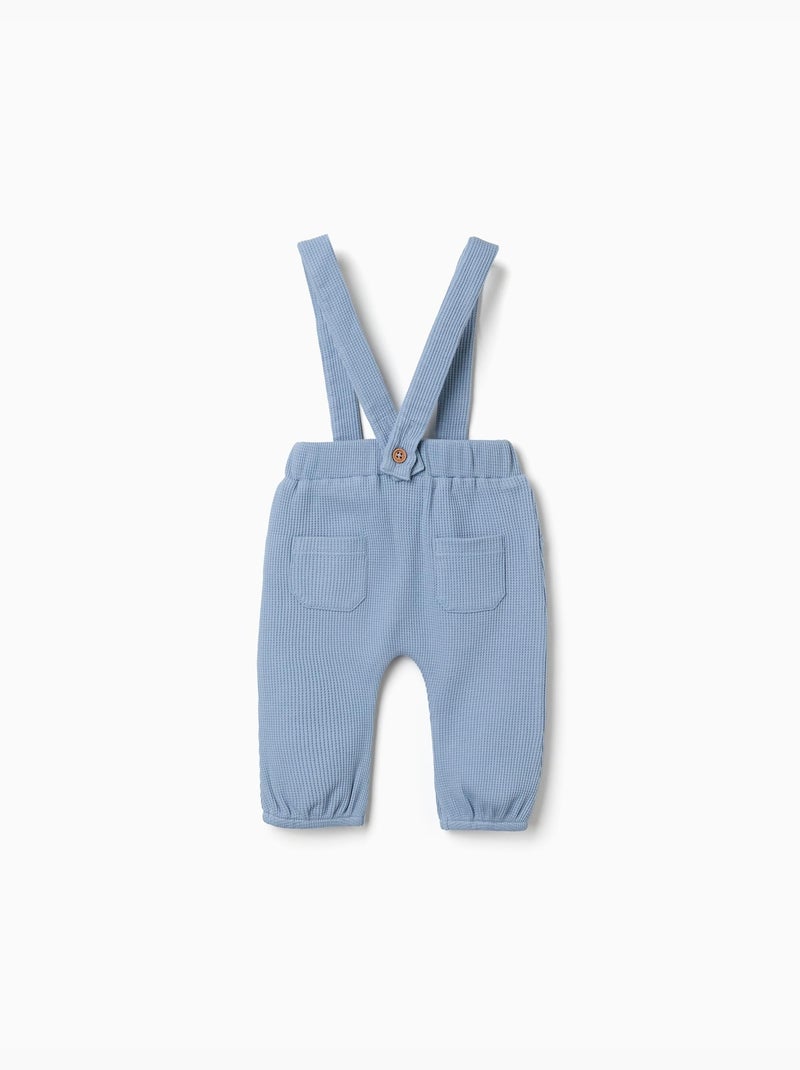 Pantalon en coton à texture gaufrée avec bretelles Bleu clair - Kiabi