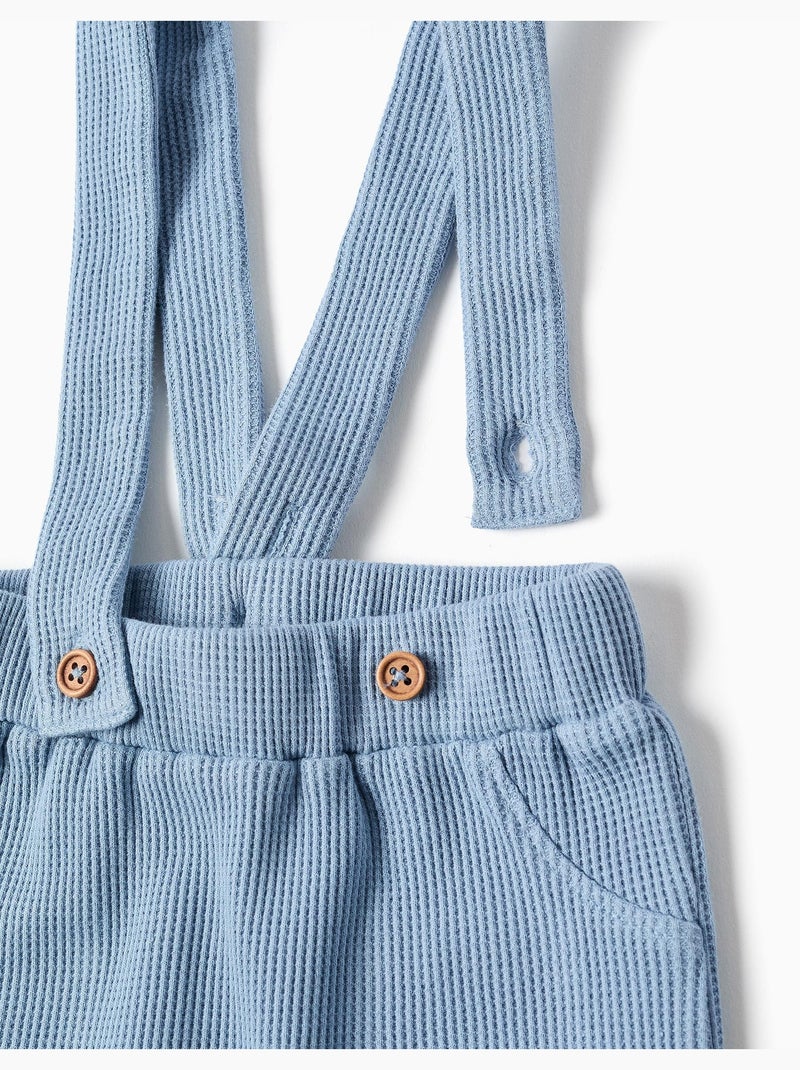 Pantalon en coton à texture gaufrée avec bretelles Bleu clair - Kiabi