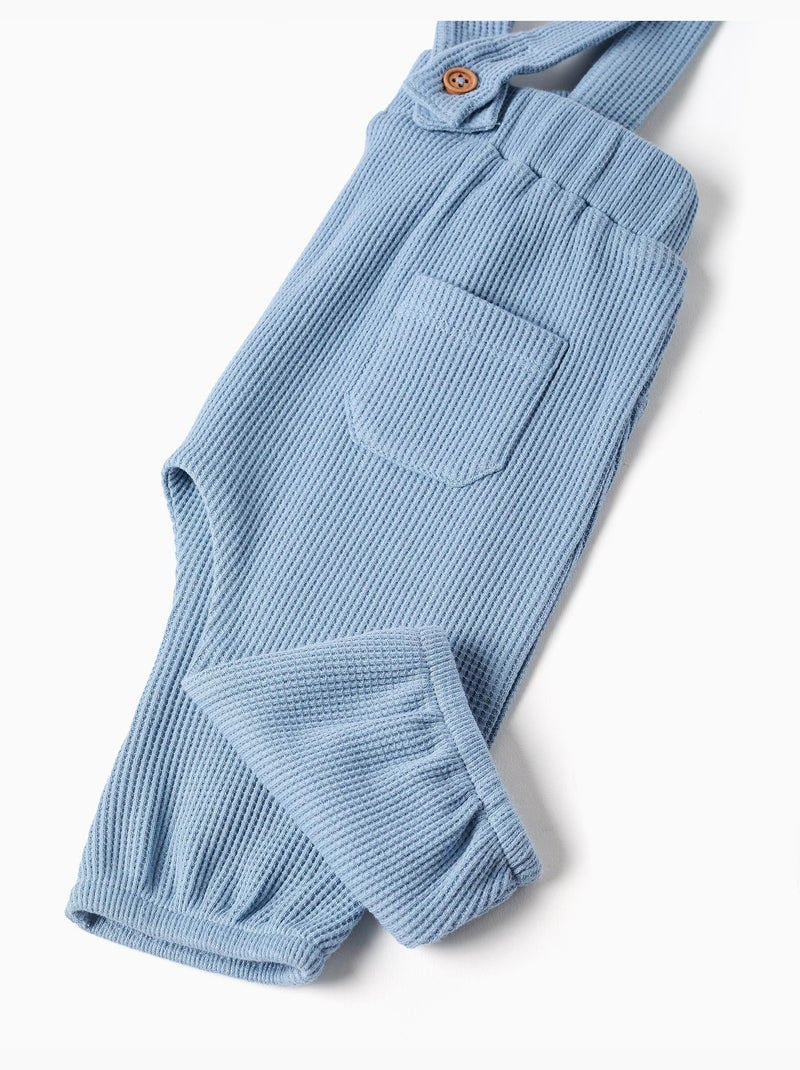 Pantalon en coton à texture gaufrée avec bretelles Bleu clair - Kiabi
