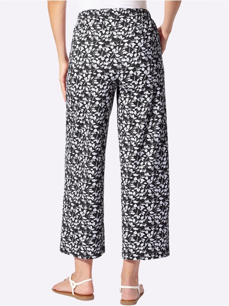 Pantalon en coton avec motif fleurettes et ceinture élastique - Taille standard - Witt Noir Blanc - Kiabi