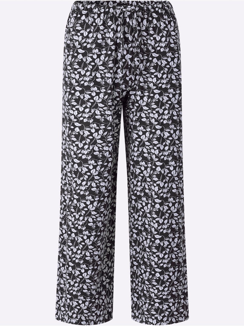 Pantalon en coton avec motif fleurettes et ceinture élastique - Taille standard - Witt Noir Blanc - Kiabi