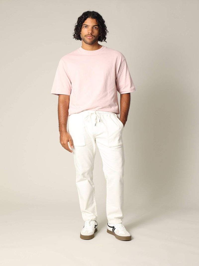 Pantalon en coton avec poches, taille élastiquée et cordon 'Deeluxe' Ecru - Kiabi