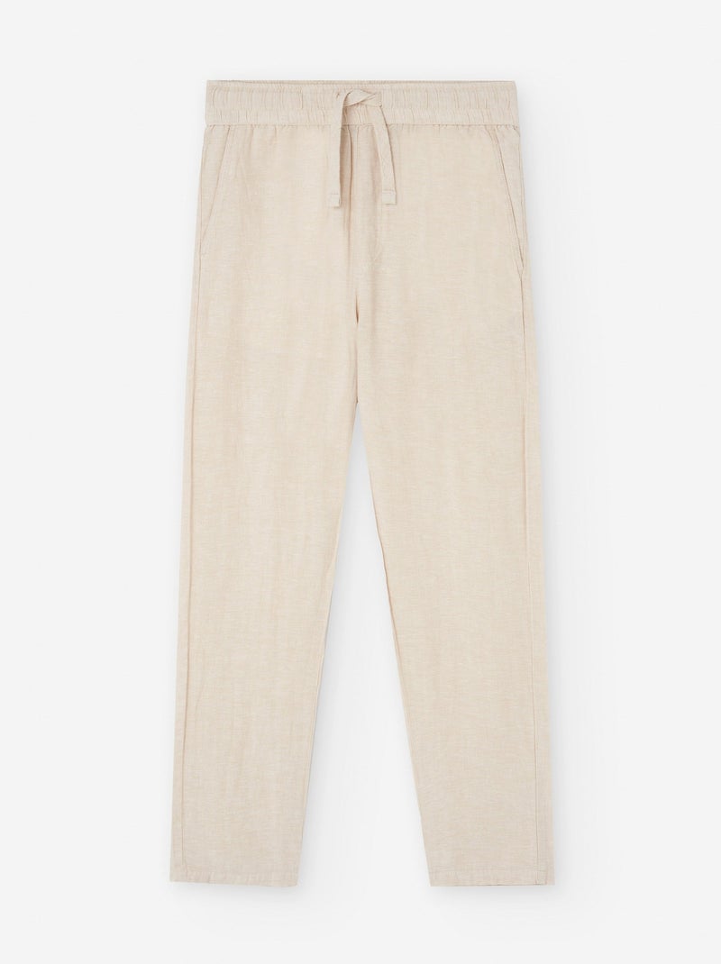 Pantalon en Coton et Lin avec Cordon Beige - Kiabi