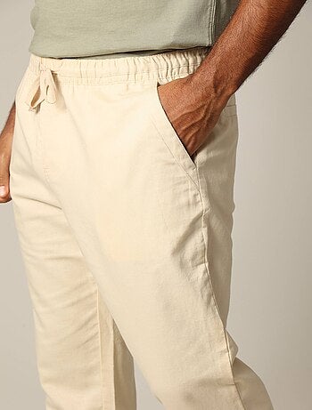 Pantalon en coton et lin avec taille élastiquée et cordon 'Deeluxe'